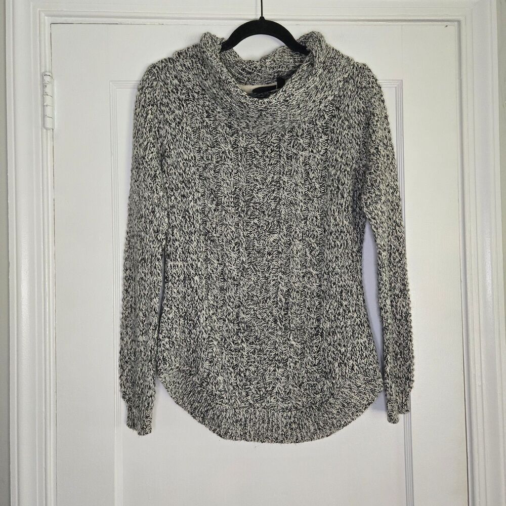 RD Style Black White Marled Knit Cowl Neck Ribbed Sweater Womens M